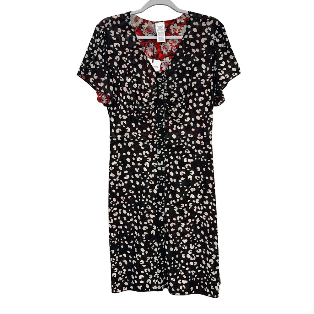 Cabi Red Black Dress Medium Reversible Animal Floral Mesh Sheath Capsule Bodycon - Picture 2 of 7